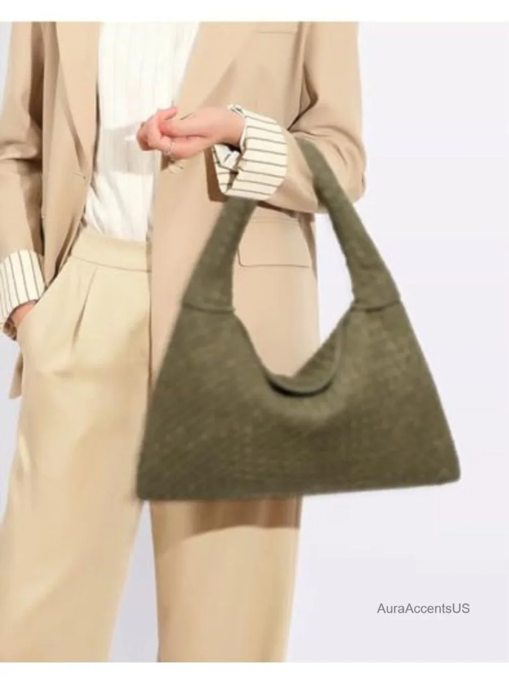 Suede Slouchy Hobo Bag Women's Woven Crossbody Shoulder Tote